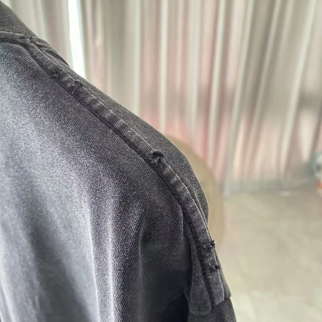🅿️190 ch Crow* 2025 summer new style, washed, faded, worn, Sanskrit cross print, short-sleeved T-shirt, customized fabric 320g, same style for men and women, size: S M L XL XXL five sizes, color: black, gray, gradient black, gradient red